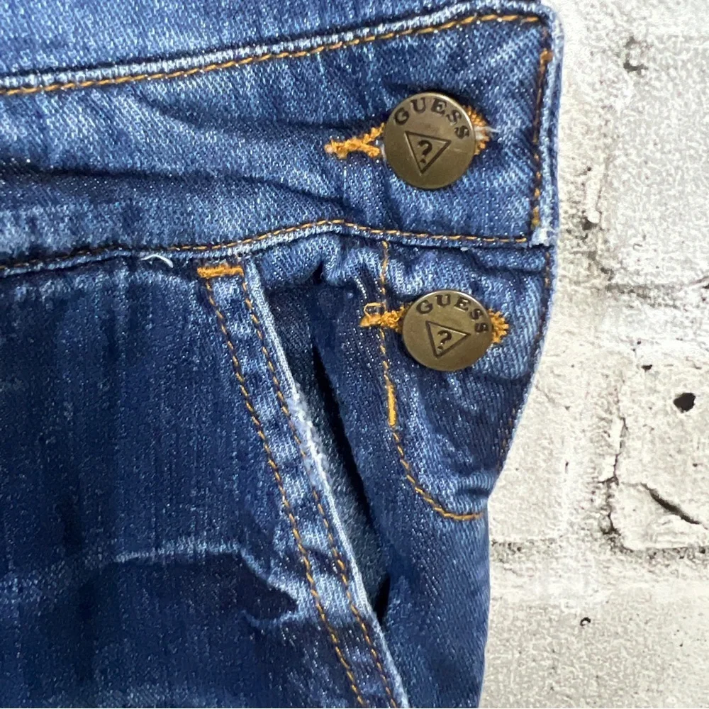 Guess Distressed Denim Straight Leg Jean Overalls - Picture 4 of 12